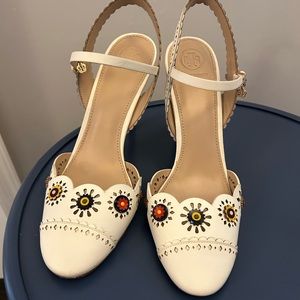 Tory Burch heels, sling back, laser cut